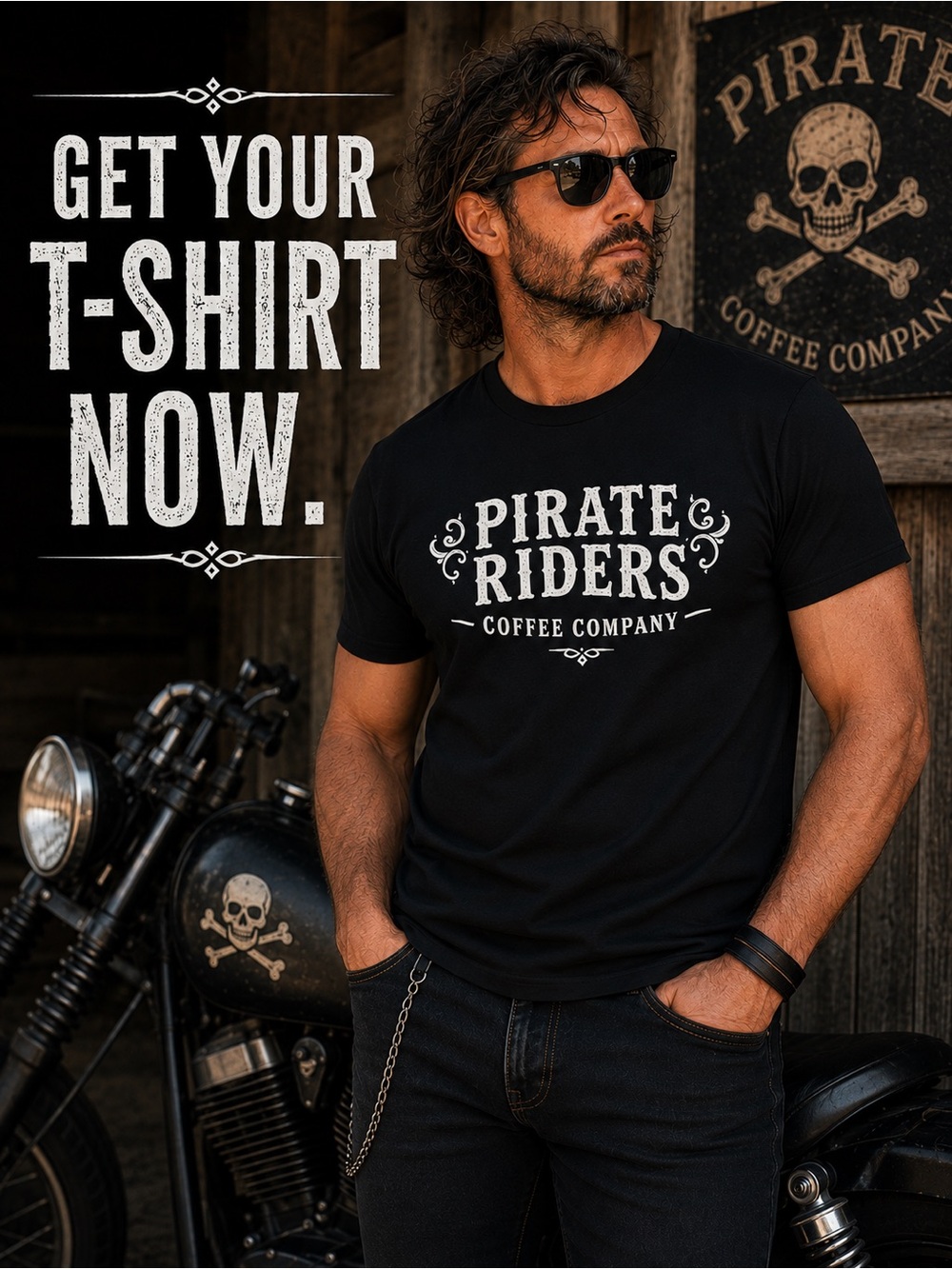 Pirate Riders coffee company T-shirt New